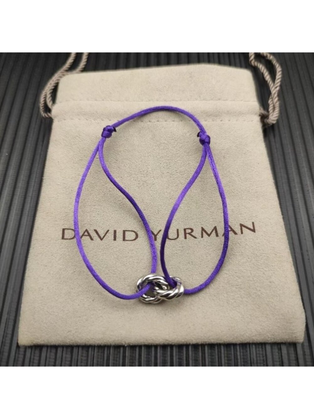 David Yurman Purple Double Ring Silver Nylon Rope Bracelet